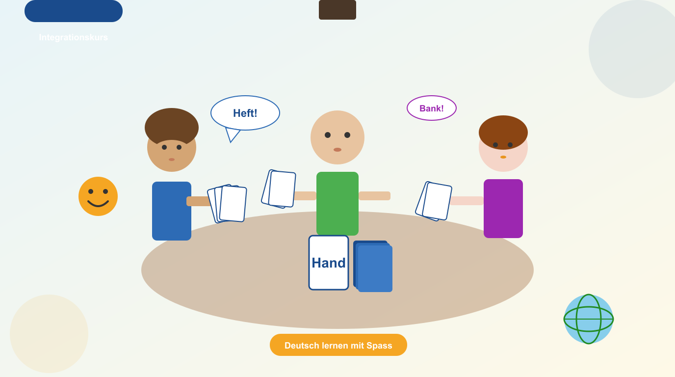 Erwachsene lernen spielerisch Deutsch mit Kartenspiel