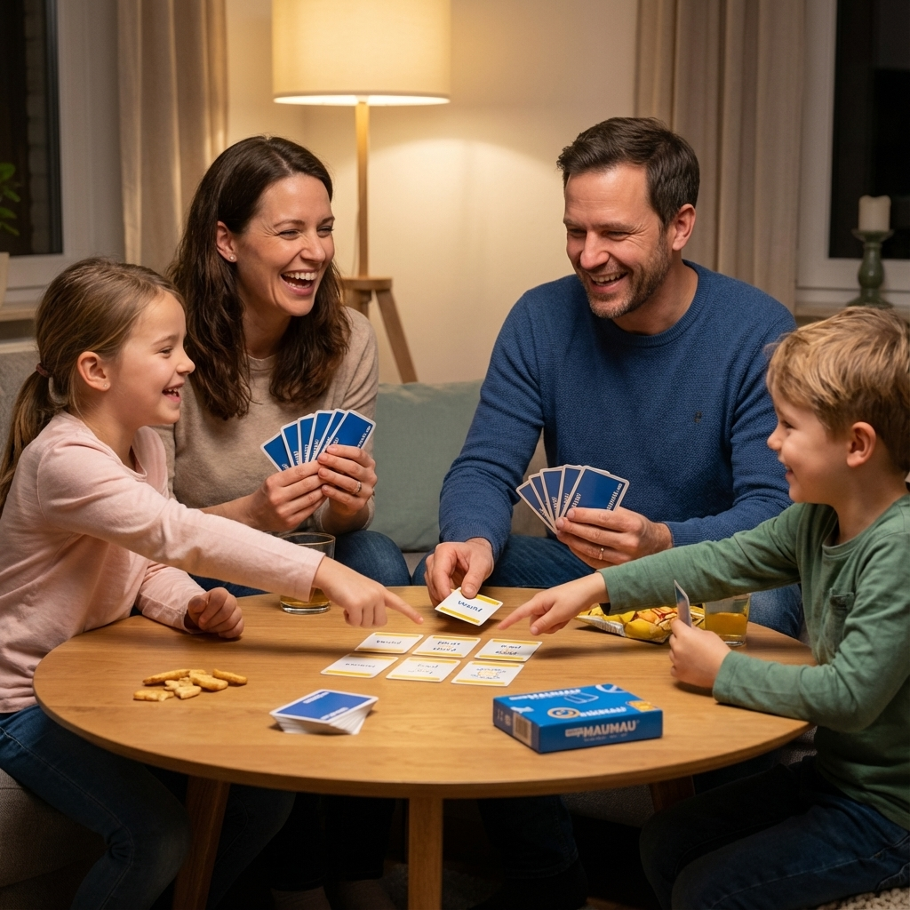 Kinder spielen Wortmaumau Kartenspiel