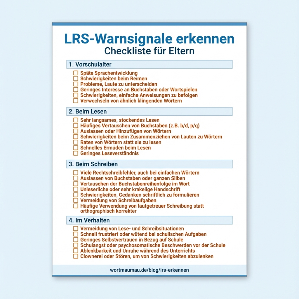 Checkliste: LRS-Warnsignale erkennen - Vorschule, Lesen, Schreiben, Verhalten